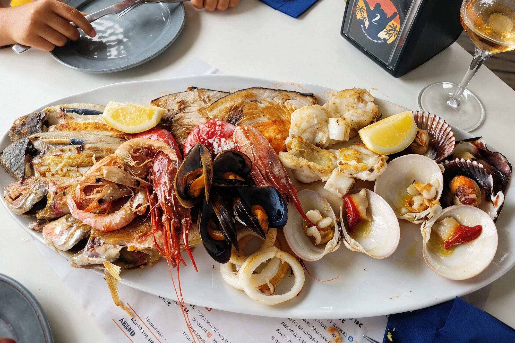 Parrillada mixta de pescados y mariscos a la brasa en Pura Vida