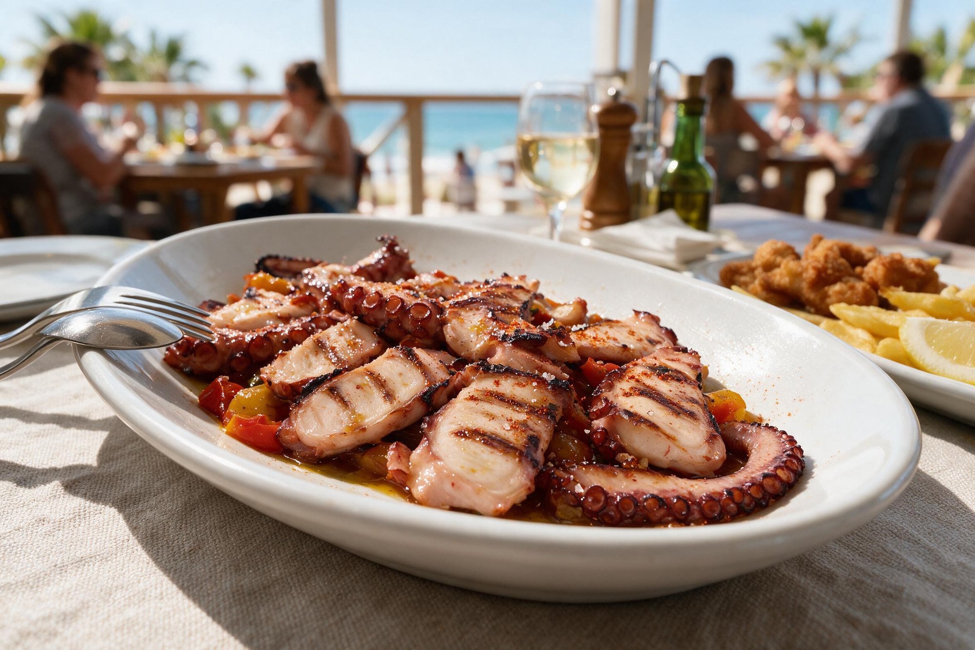 Ración de pulpo a la gallega en la terraza de Pura Vida